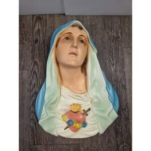Blessed Virgin Mary Wall Plaques Sacred Heart Chalkware Plaster Large 13”